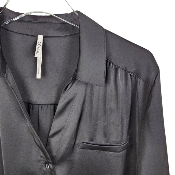 SOMA Satin Black Button Front Sleepshirt - Picture 12 of 14